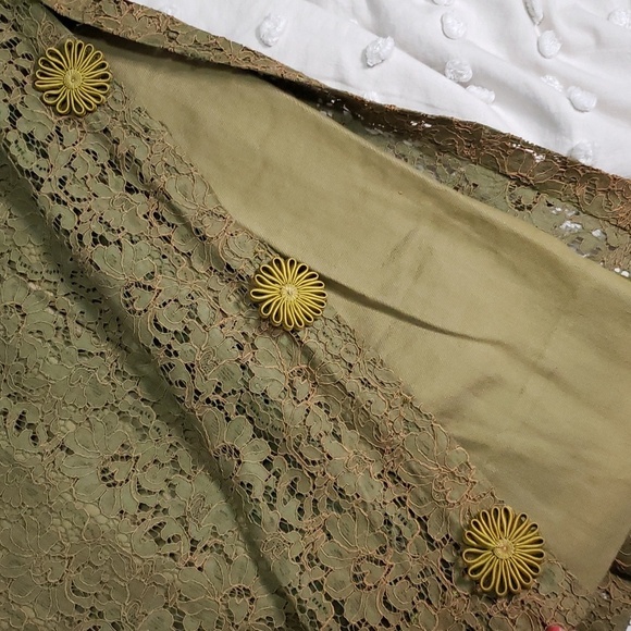 Vintage 20s homemade 3 piece green base, lace and poncho/bib set - Picture 3 of 9